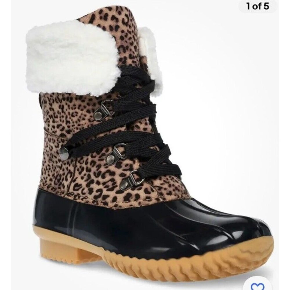 NIB DV DOLCE VITA Faux Shearling Trim Duck Boot - 6M- Leopard Org $70